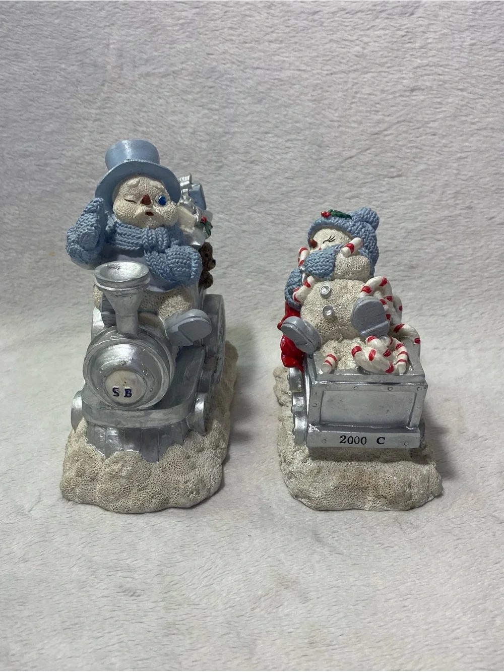 Vintage Encore Snow Buddies Set Of 2 Snowville Express Snowman Train Figurines